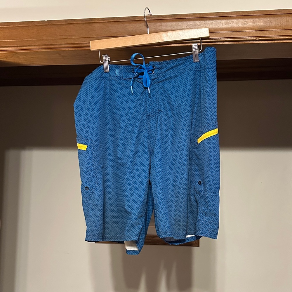 Blue and Yellow Men's Aftco Swim Shorts